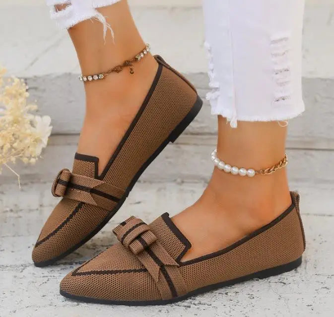 Ballerine Donna  – Scarpe Slip-On Traspiranti in Maglia a Punta con Nodo Decorativo