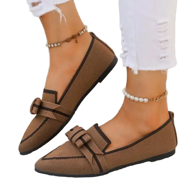 Ballerine Donna  – Scarpe Slip-On Traspiranti in Maglia a Punta con Nodo Decorativo