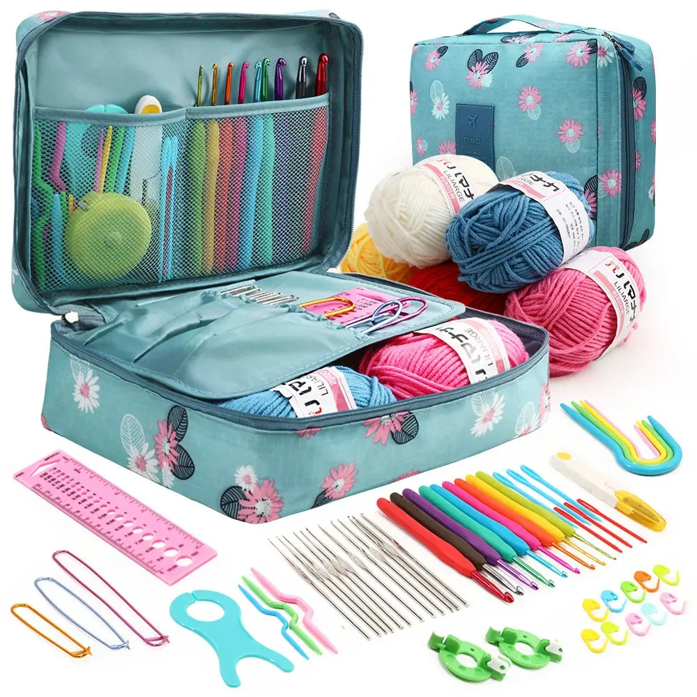 Set uncinetto portatile 59 pezzi con borsa – kit completo con manici ergonomici e materiali colorati