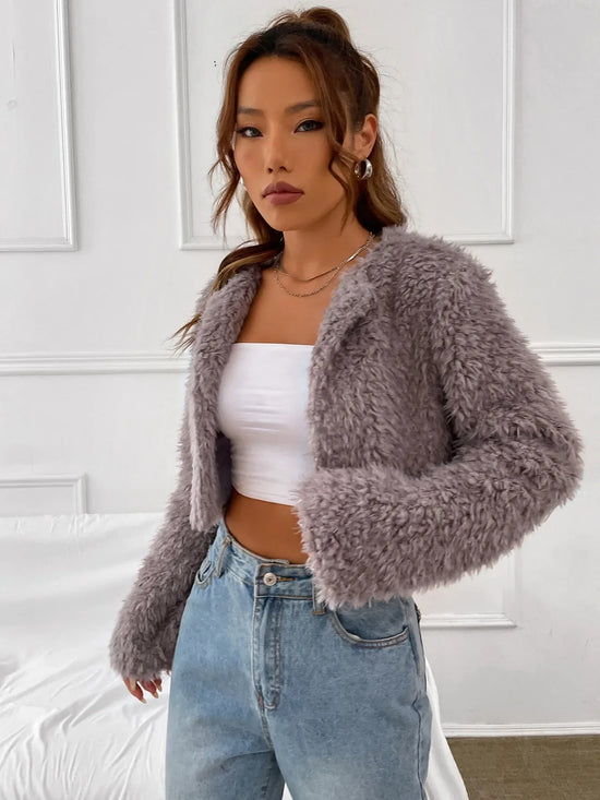 Cappotto corto “lamb hair” versione coreana 2025 – cardigan fluffy oversize caldo e sweet chic
