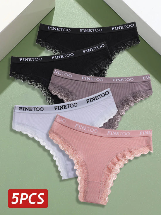 Set perizomi donna seamless in cotone + pizzo – vita bassa, T-back, soft comfort, taglie da M a 2XL