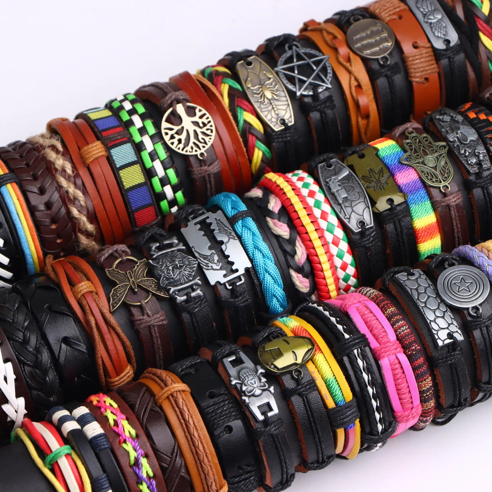 10-100 Braccialetti in Pelle Intrecciata Regolabili – Bracciali Uomo / Donna All’Ingrosso Retro Style
