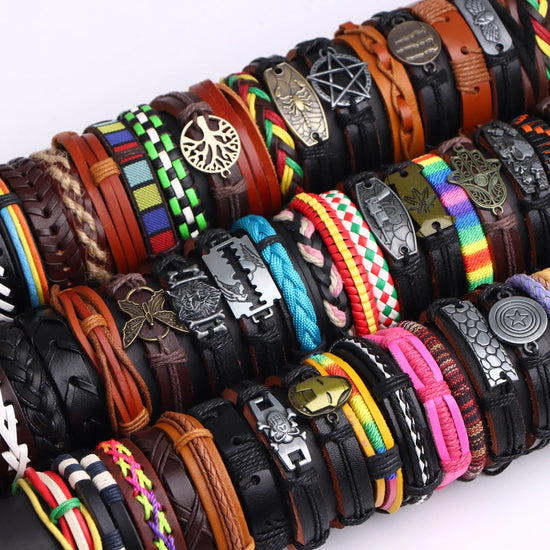 10-100 Braccialetti in Pelle Intrecciata Regolabili – Bracciali Uomo / Donna All’Ingrosso Retro Style