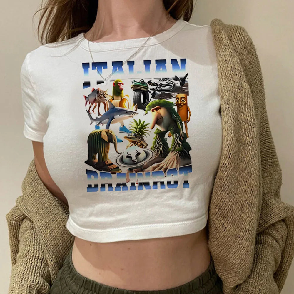 Maglietta Crop Top Italian Brainrot – Stile Memes Colorato e Trendy