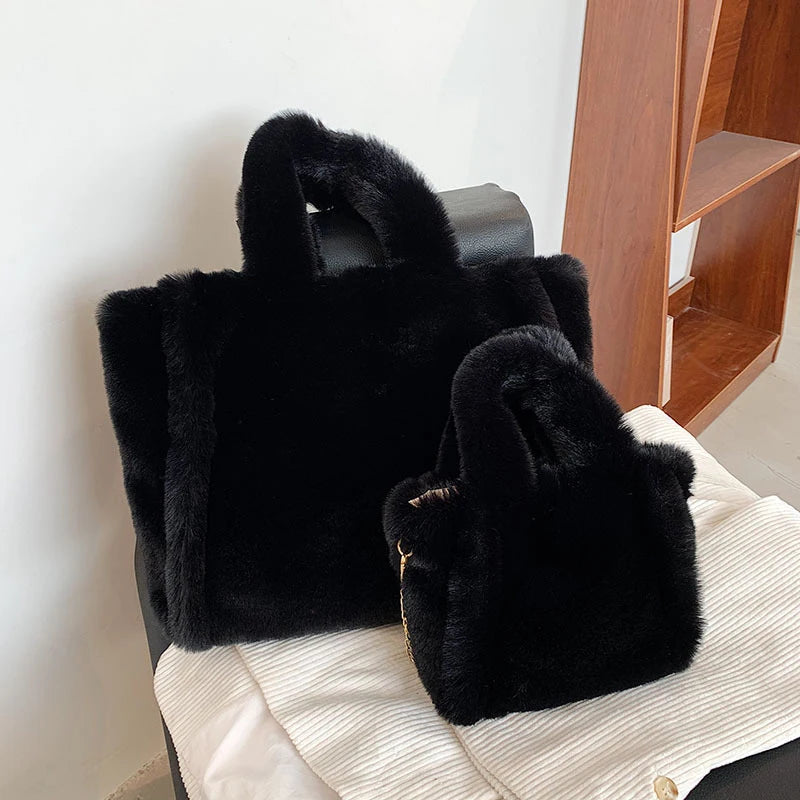 Shopper Tote Donna in Ecopelliccia Invernale – Borsa Furry Fluffy a Tracolla o Spalla