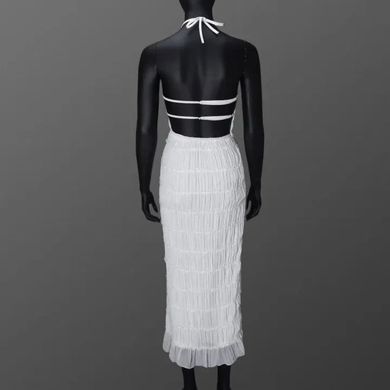 Abito Lungo Donna con Schiena Scoperta e Pieghe – Vestito Elegante Lotus Leaf 2026