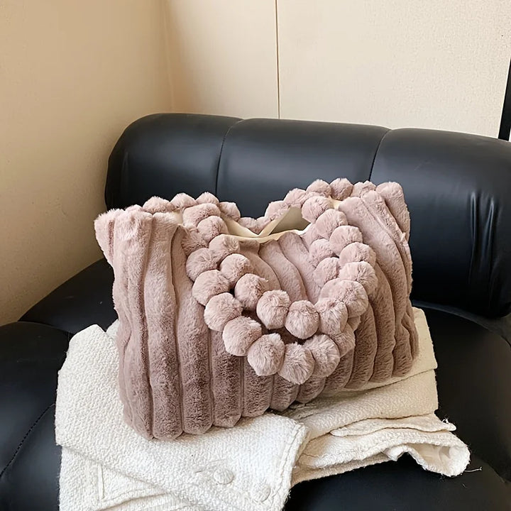 Tote bag rigata in faux fur – Borsa soffice a spalla a righe