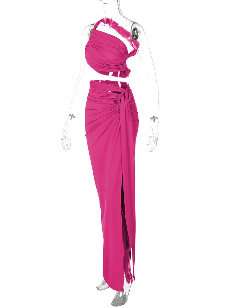 Completo 2 Pezzi Donna Estate 2025 – Top Corto Schiena Scoperta + Gonna Spacco Elegante per Party & Streetwear