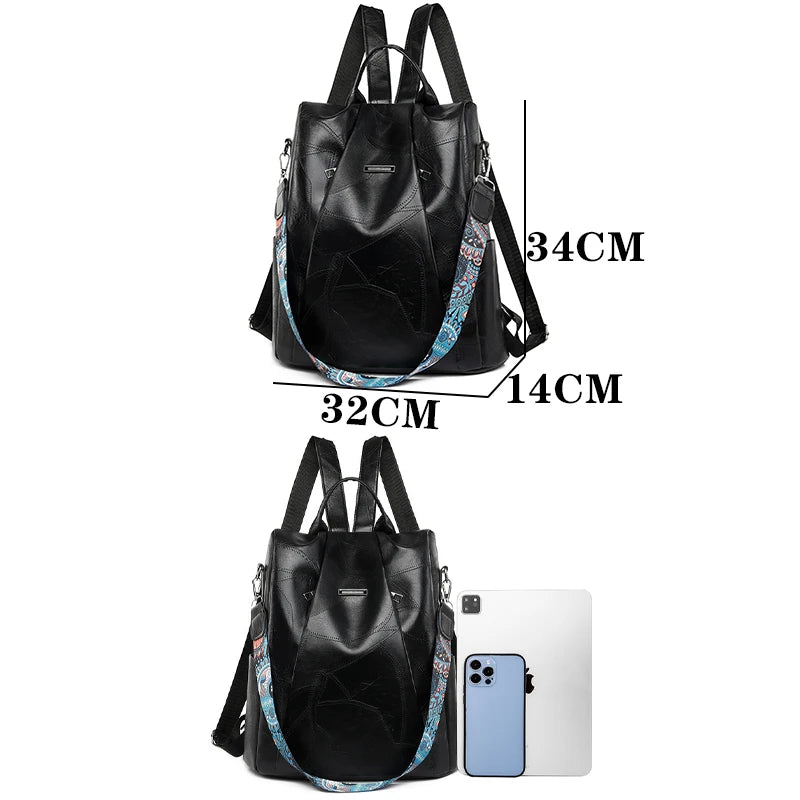 Zaino donna in pelle sintetica PU grande capacità – backpack anti-furto retrò per scuola, viaggio e uso quotidiano