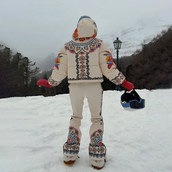 Tuta da neve donna con cappuccio, bianca o fantasia