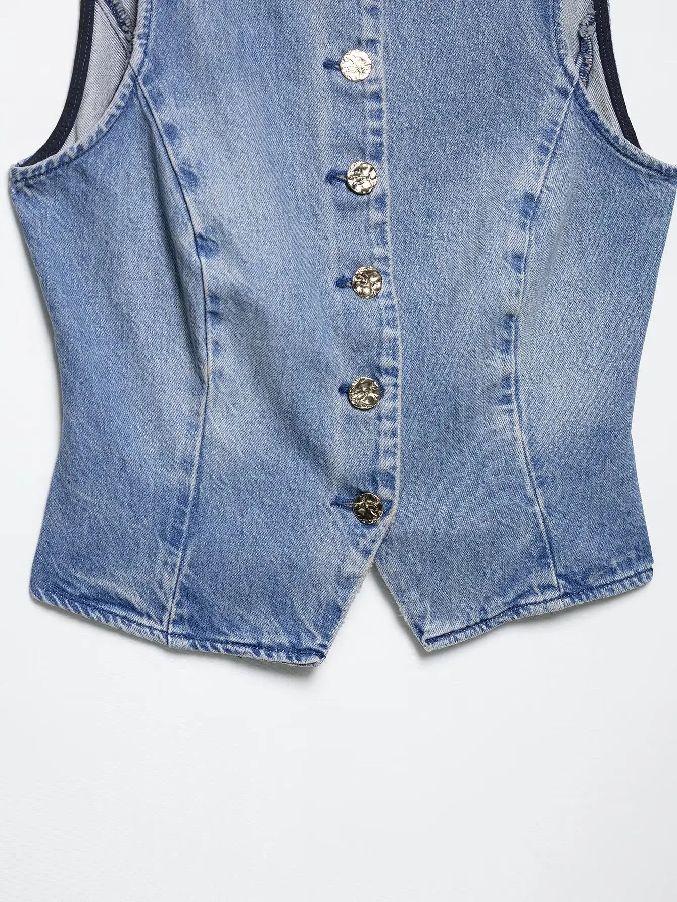 Set denim donna 2 pezzi 2025 – gilet con bottoni + jeans a vita alta wide-leg, look streetwear casual chic