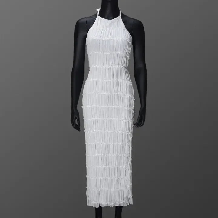 Abito Lungo Donna con Schiena Scoperta e Pieghe – Vestito Elegante Lotus Leaf 2026