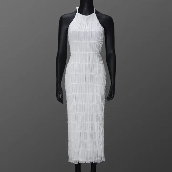 Abito Lungo Donna con Schiena Scoperta e Pieghe – Vestito Elegante Lotus Leaf 2026
