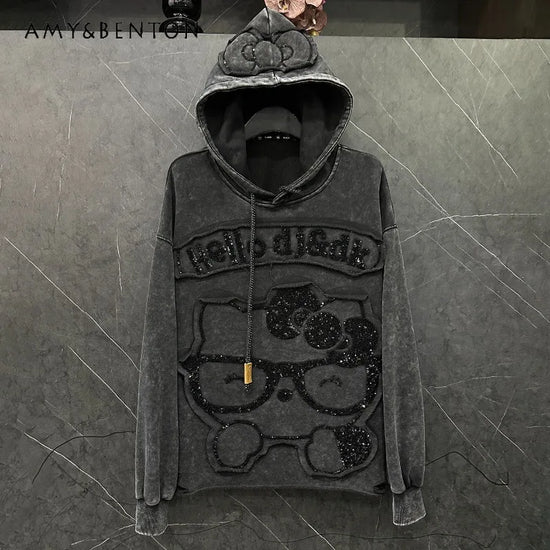 Felpa con cappuccio cartoon per donna – Stile casual oversize, dolce e versatile, ideale per l’autunno 2025