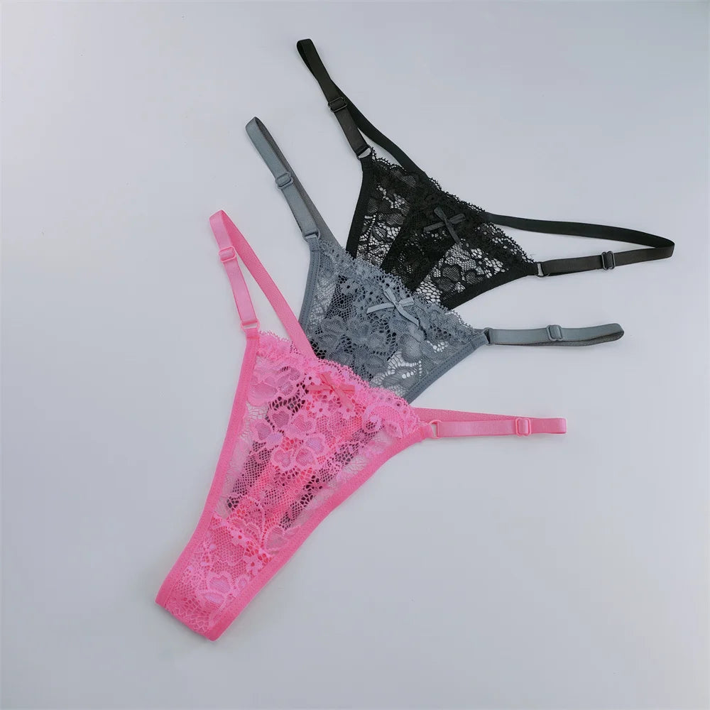 Set 3 Perizomi in Pizzo Trasparente Donna– Sexy Regolabile