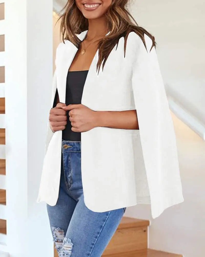 Giacca blazer donna senza colletto stile mantella – giacca da ufficio casual autunno primavera con maniche a mantella e collo aperto