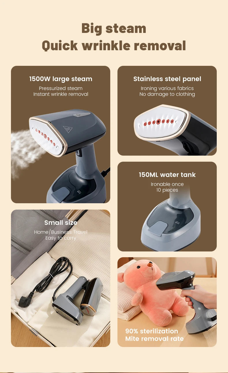Ferro da Stiro Verticale Portatile 1500W – Stiratore a Vapore Compatto da Viaggio