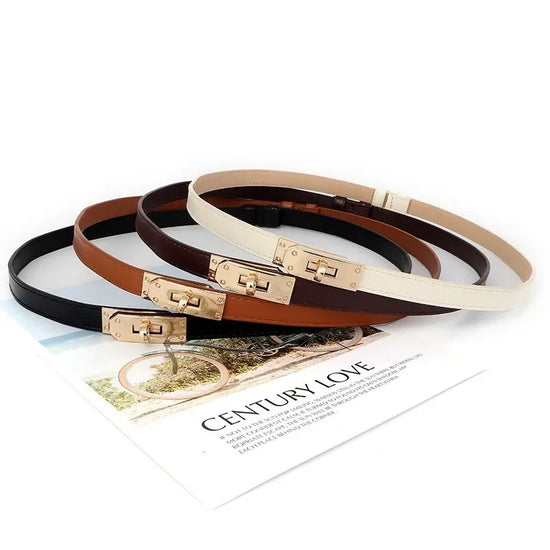 Cintura sottile donna in ecopelle con fibbia in metallo – Skinny waist belt regolabile elegante