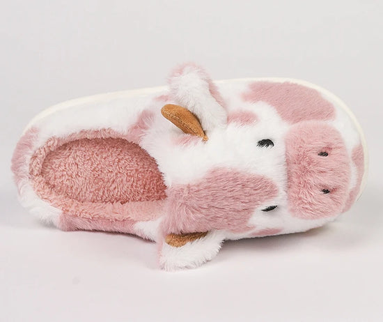 Casual Fluffy Slippers Women House Cute Cartoon Cow Designer Shoes Girl Flat Fashion Elegant Plush Winter Platform Footwear Home