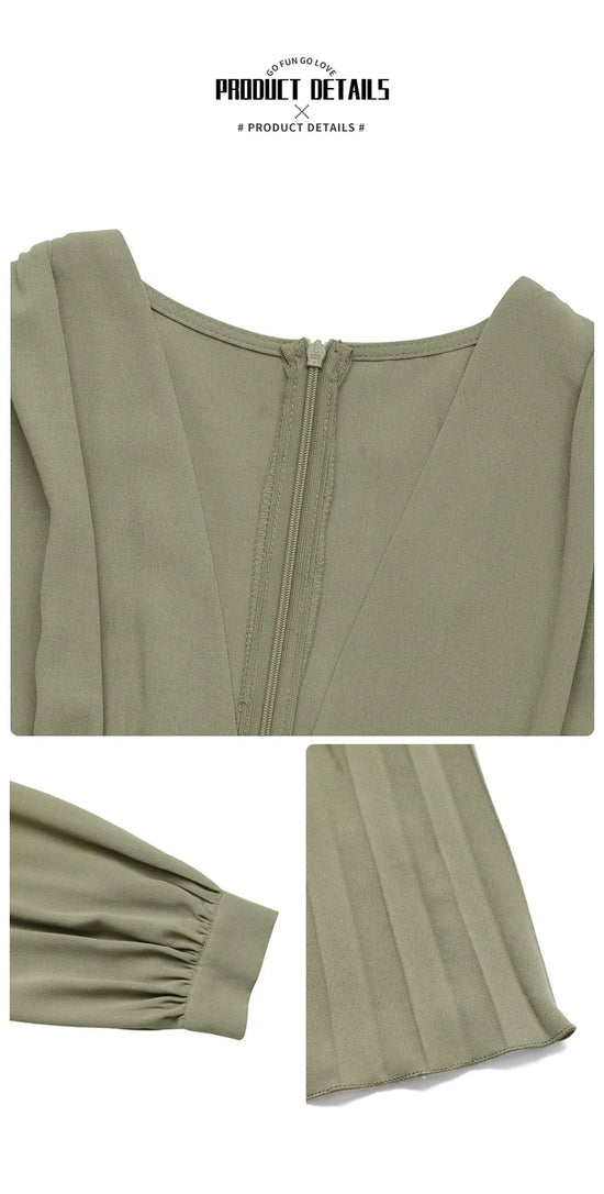 Vestito estivo midi elegante A-line con maniche a lanterna 2026