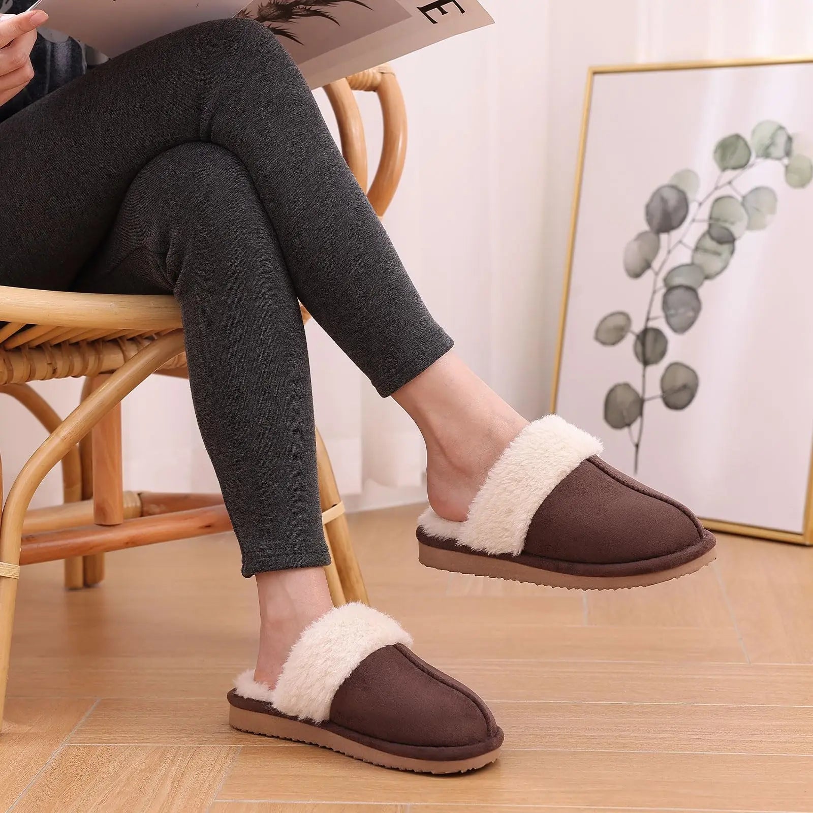 Ciabatte donna in pelliccia eco e suede – antiscivolo, indoor/outdoor, moda casa 2025