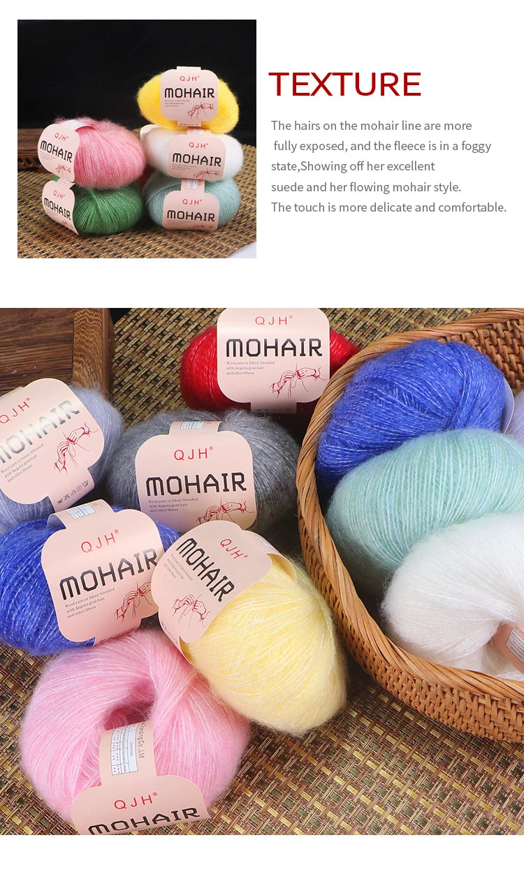 Set 6 gomitoli filato mohair morbido – lana angora effetto fluffy per maglioni, sciarpe, shawl fai-da-te