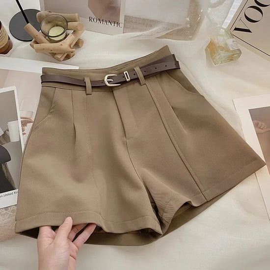 Pantaloncini donna vita alta stile coreano – gamba larga A‑line in cotone 2025