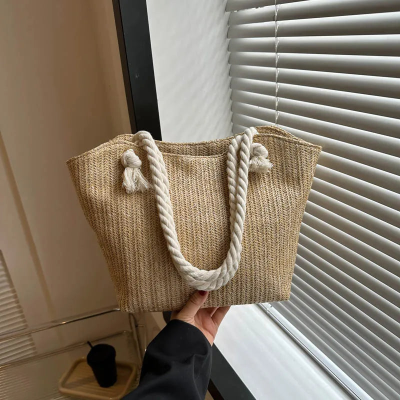 Borsa a Spalla Estiva in Paglia Intrecciata per Donna – Stile Boho Chic, Grande Capacità, Perfetta per Spiaggia e Vacanze