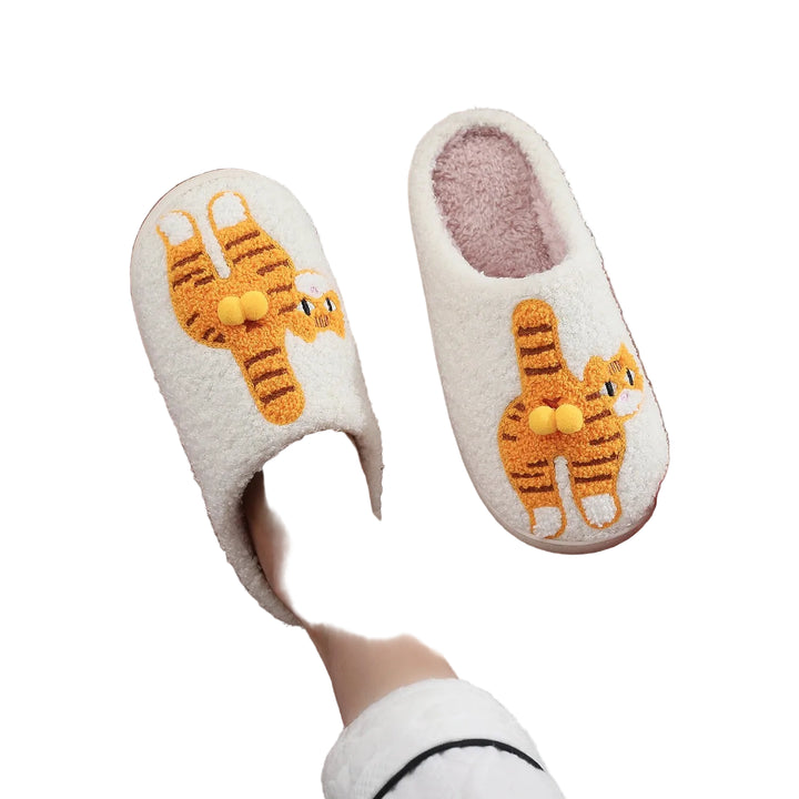 Pantofole Donna con Gatto Ricamato – Ciabatte Calde da Casa