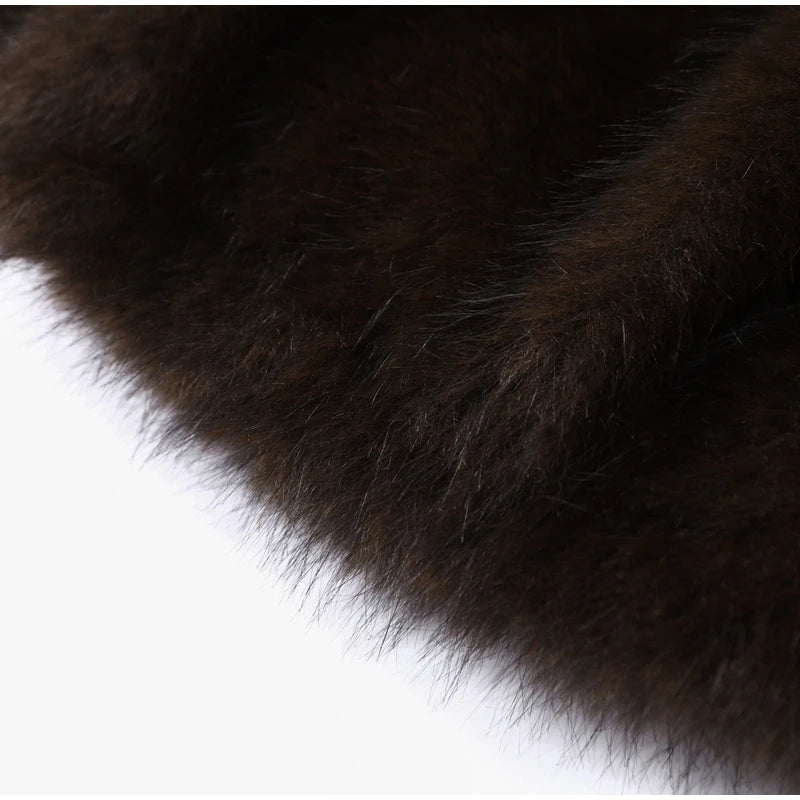 Felpa donna effetto pelliccia marrone con cappuccio