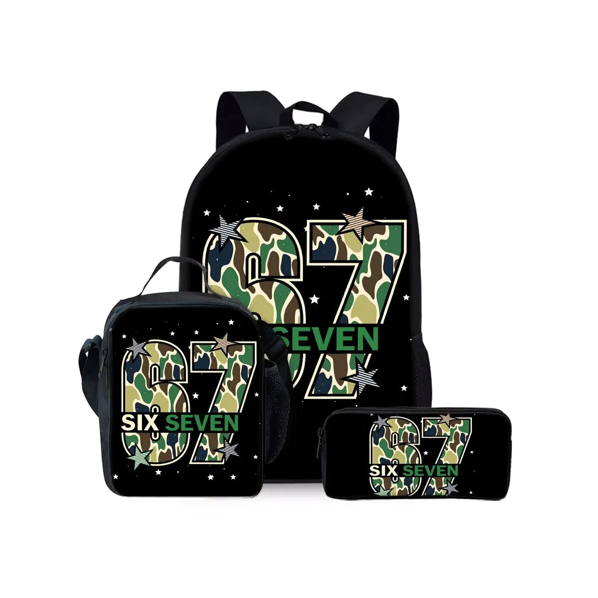 New Colorful Number 67 Print Three Piece Set Backpacks for Boy and Girls Best Gifts 2D Flat Cartoon School Bag for Children