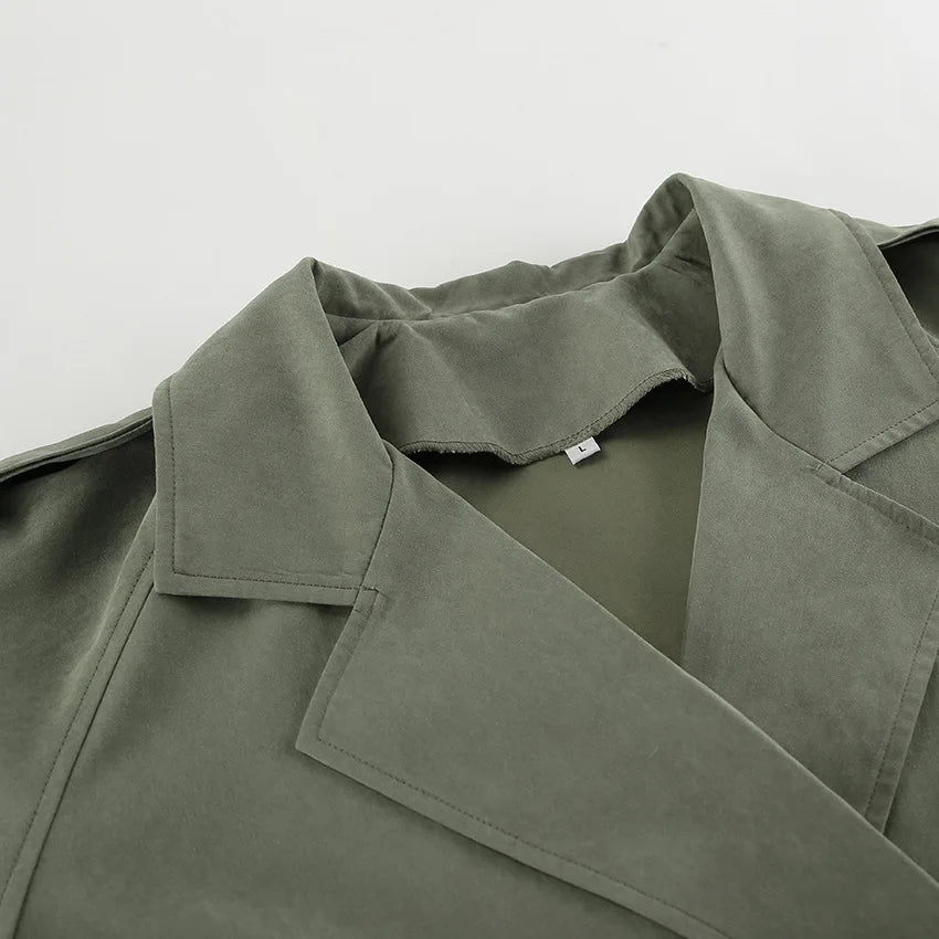 Trench coat corto con lacci per donna – Giacca a maniche lunghe, colletto a revers, abbottonatura singola, stile casual elegante per la primavera/autunno 2025
