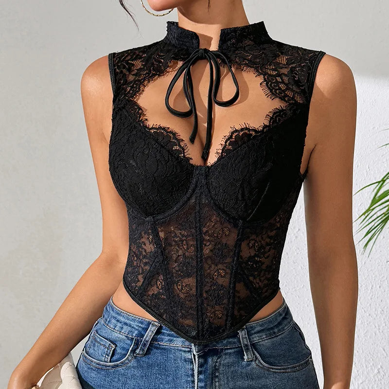 Top Corsetto in Pizzo Donna – Canotta Sexy Aderente