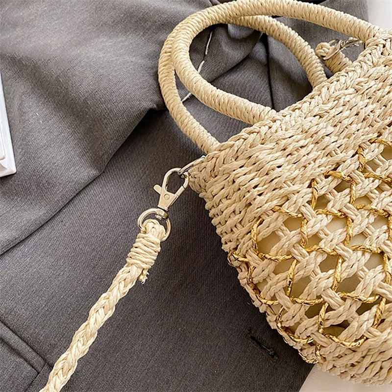 Borsa Piccola a Tracolla Donna in Paglia Intrecciata - Leggera e Trendy