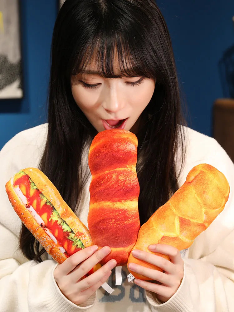 Realistic Bread Plush Pillow Set Croissant Baguette Hot Dog Sofa Decor Soft Comfort Food Themed Cushions For family Birthday Gif
