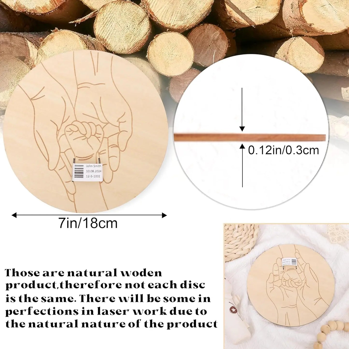 misure porta braccialetto nascita neonato in legno 18 cm