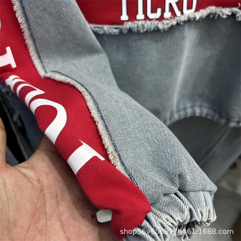 Completo Donna Denim Patchwork – Felpa + Pantaloni Streetwear Casual