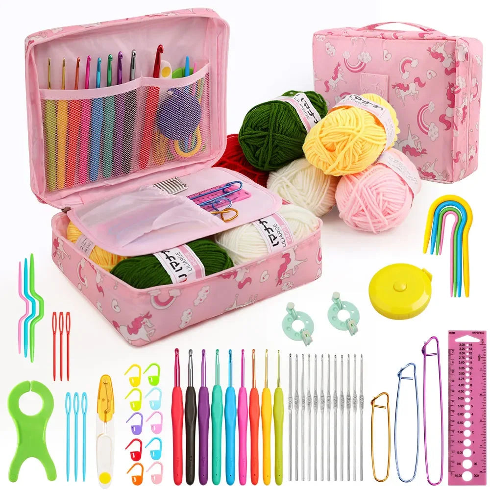Set uncinetto portatile 59 pezzi con borsa – kit completo con manici ergonomici e materiali colorati