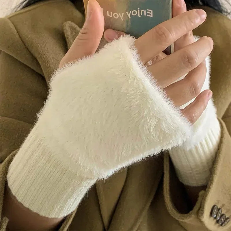 Guanti in pelliccia sintetica “mink fleece” half-finger donna – Guanti senza dita caldi e morbidi per l’inverno, perfetti per scrivere e usare lo smartphone