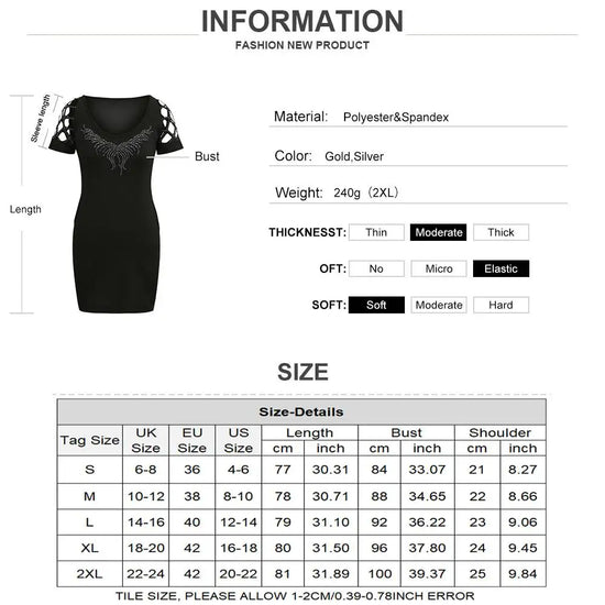 Mini Dress Bodycon Paillettes Donna – O‑Neck, Maniche Corte, Estate 2025