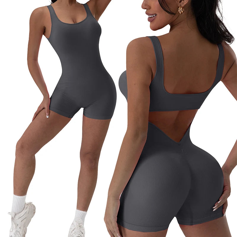Jumpsuit sportiva donna 2025 – body seamless backless con scollo a U, elegante e funzionale