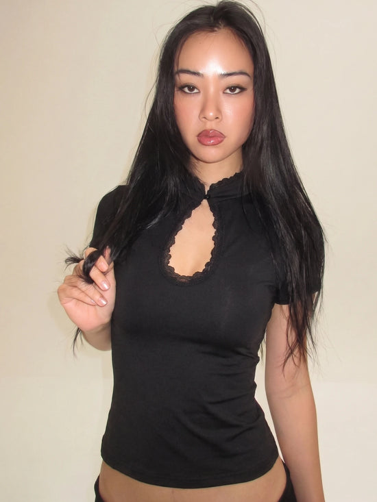 Dulzura O-Neck Short Sleeve Hollow Out Lace Ruffle Patchwork T-Shirt Women'S Solid Sexy Casual Y2K Top Party Club Street Clothes