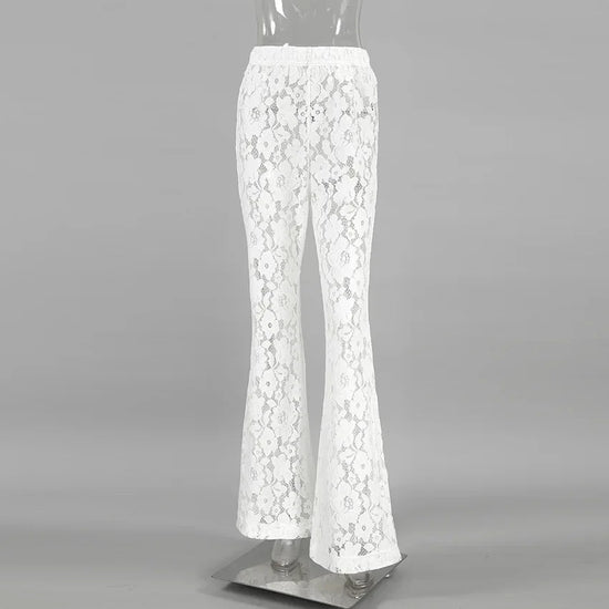 Pantaloni flare bianchi a vita alta in pizzo floreale – Estate 2025