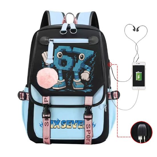 Cartoon Six Seven Italian Brainrot Funn Game Backpack College Girls Boys 67 Design Theme Back Pack Fashion USB Charging Bookbags