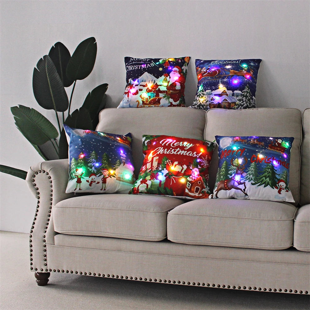 Copricuscino natalizio LED 45×45 cm ‒ federa luminosa decorativa per Natale, addobbo casa & divano