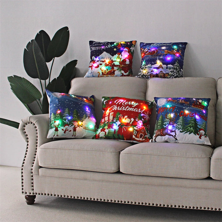 Copricuscino natalizio LED 45×45 cm ‒ federa luminosa decorativa per Natale, addobbo casa & divano