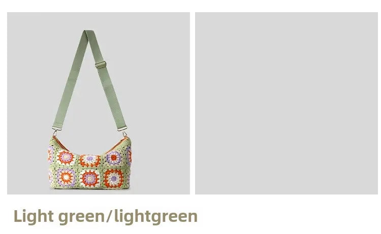Borsa a tracolla in cotone uncinetto traforato – shoulder bag artigianale floreale con zip, stile boho