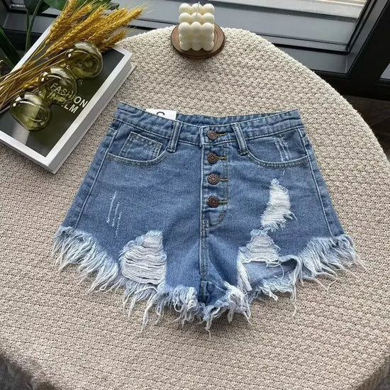 Shorts in denim donna vita alta – modello gamba larga snellente, perfetti per l’estate