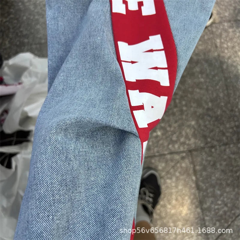 Completo Donna 2 Pezzi Denim Patchwork – Camicia Lunga + Jeans Vita Elastica Street Stylewo-Piece Set Letter Splicing