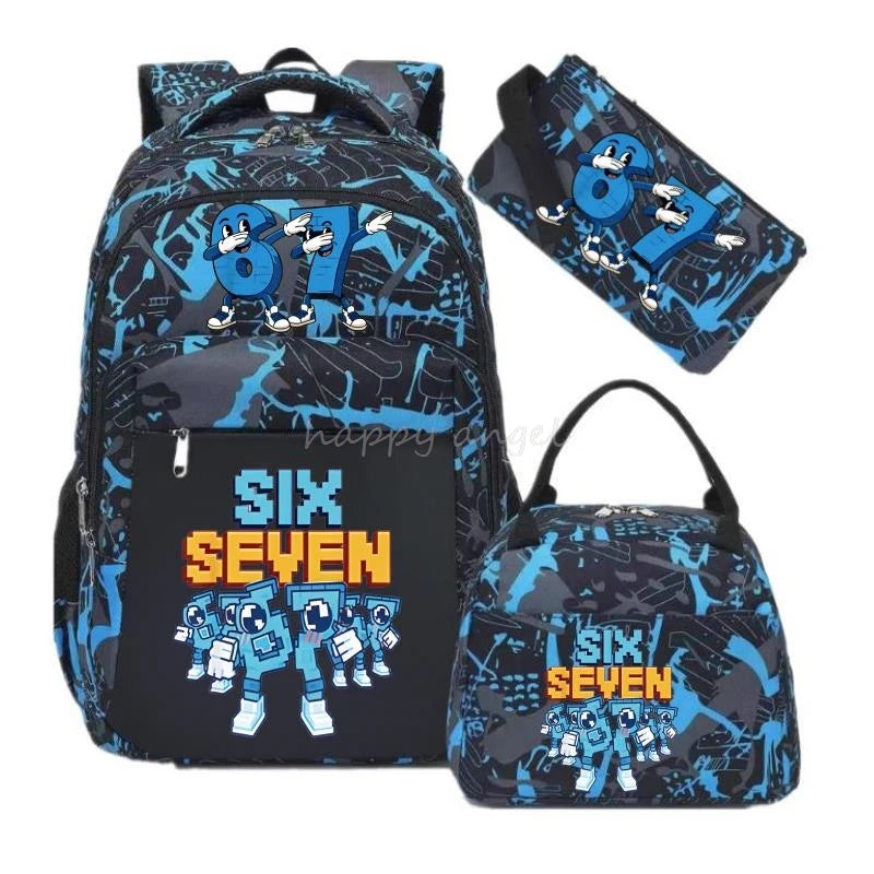 67 Six Seven Print 3Pcs/set Camouflage Backpack With Lunch Bag Steal A BrainRot Boy Student Teens Rucksack Girl Casual SchoolBag